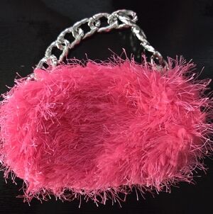 Pink Feathered Women's Bag with Silver Chain